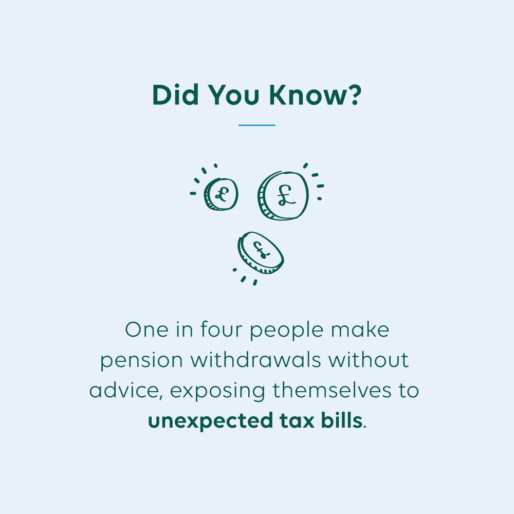 Joslin Rhodes - Infographic stating: 'Did You Know? One in four people make pension withdrawals without advice, exposing themselves to unexpected tax bills.